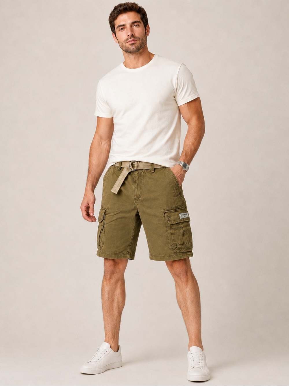 UNIONBAY Survivor Utility Cargo Shorts Belted Golden Brown Cotton Men’s 34 NWT